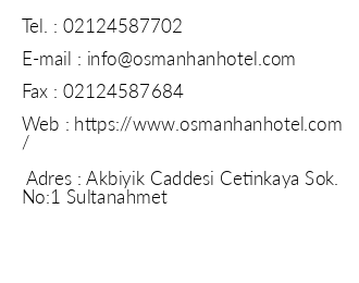 Osmanhan Hotel iletiim bilgileri